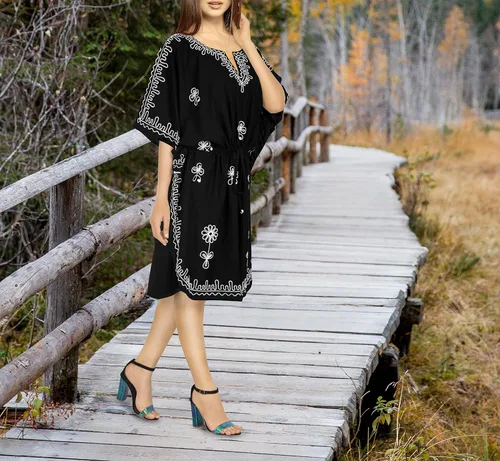 Vista 2 de LA LEELA Minivestido corto estilo caftán bohemio para mujer