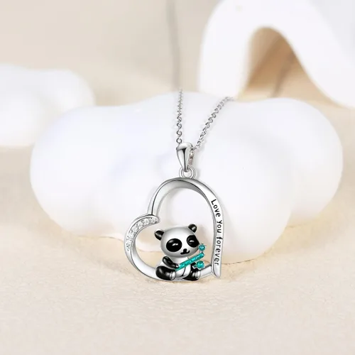 Vista 3 de Lindo regalo de animales de plata esterlinapanda rojoconejo, collar con colgante de animal lindo joyería para mujeres niñas regalos
