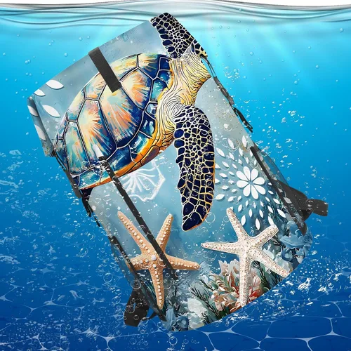 Vista 9 de Bolsa seca impermeable Bolsas secas marinas para kayak, senderismo, tortugas marinas, estrellas de mar, mochila con cierre enrollable, mochila