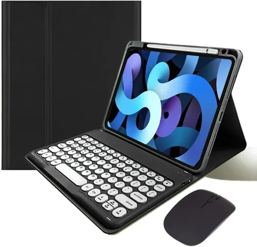 Vista 11 de Funda de teclado compatible con iPad de 9ª, 8ª y 7ª generación, Air 3ª generación Pro de 10.5, con mouse Bluetooth, tecla redonda, lindo teclado