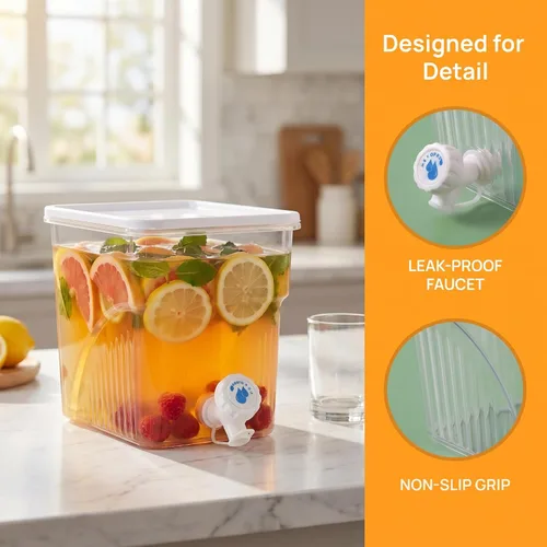Vista 3 de 2 dispensadores de bebidas para nevera de 1.3 galones con grifo, dispensador de agua de plástico delgado, dispensador de bebidas frías, a prueba