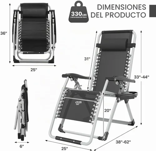 Vista 3 de Magshion Zero Gravity - Silla reclinable para patio, campamento, color Negro