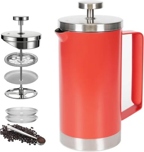 Vista 14 de Prensa Francesa Pequeña 350ml Negra, Prensa Francesa de Acero Inoxidable con Pared Doble Aislada para Viaje y Camping, Cafetera de Café Colado