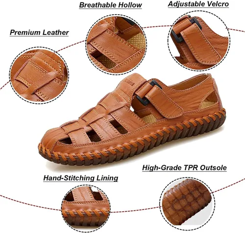 Vista 3 de Moodeng Sandalias deportivas para hombre con puntera cerrada, zapatos de pescador de cuero para verano, playa, mocasines transpirables
