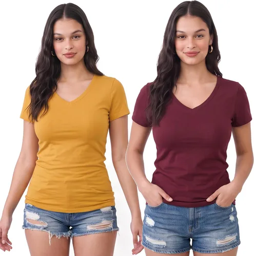 Vista 169 de Emmalise Camiseta de manga corta para mujer, cuello en V, tallas junior y plus