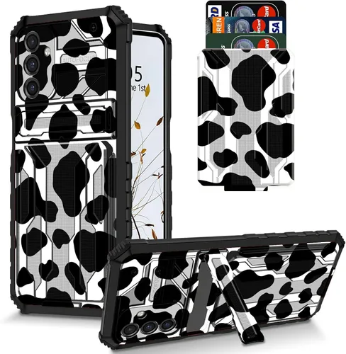 Vista 91 de Funda para Galaxy S21 FE 5G 2022 con soporte, funda de doble capa de policarbonato duro de TPU suave, estampado de vaca, estampado animal