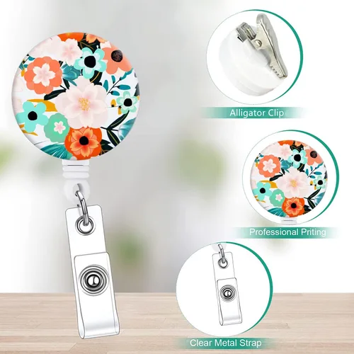 Vista 2 de Carrete de insignia retráctil lindo porta insignias con clip de cocodrilo carretes de insignia decorativos con nombre de enfermera en porta tarjetas