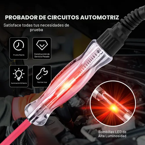 Vista 4 de Probador de circuito automotriz de bombilla LED premium, luz de prueba de 6-24 V con cable de resorte extendido de PU de 135 pulgadas, probador