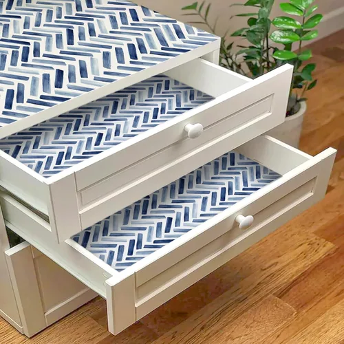 Vista 6 de Papel tapiz autoadhesivo para acuarela, color azul y blanco Papel pintado azul