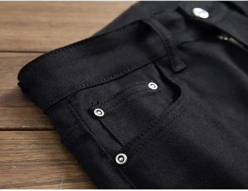 Vista 3 de Ylingjun Jeans de motociclista ajustados estampados estampados para hombre