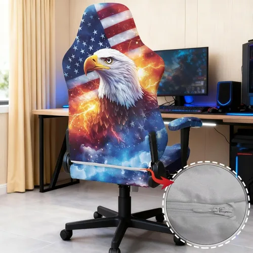 Vista 5 de Bald Eagle Gaming Protector for Students American Flag Stretchy Armrest Covers Patriotic Ergonomic Office Cover Dustproof Home & Dorm Room Decor