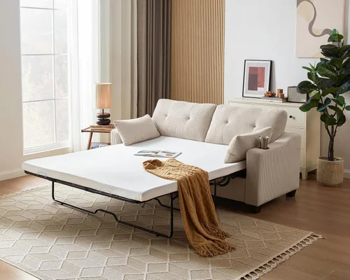 Vista 11 de Sofá cama extraíble de tamaño matrimonial, sofá biplaza extraíble, color Beige