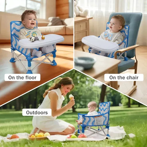 Vista 5 de Tiny Marvels Silla de bebé portátil 3 en 1, asiento elevador acogedor, silla de bebé con bandeja, plegable compacta, silla para niños pequeños