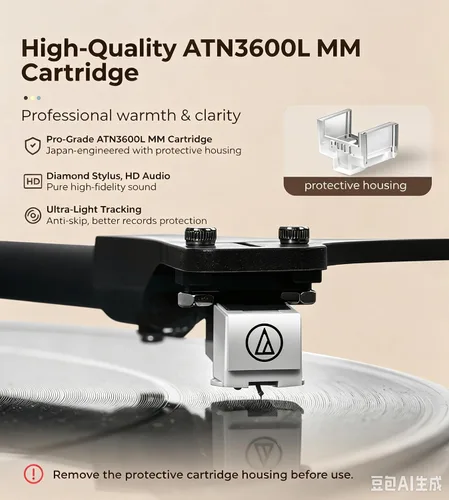 Vista 6 de Vangoa Tocadiscos de vinilo con altavoces estéreo de 40 W, cartucho magnético AT-3600L, placa de aluminio, luz azul, tocadiscos Bluetooth moderno
