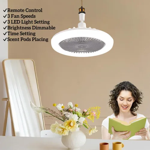 Vista 3 de Ventilador de enchufe de 10 pulgadas con luz - Control remoto regulable, 3 velocidades - Dormitorio/cocina (blanco)
