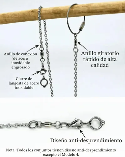 Vista 5 de Cadena de pie de pájaro cuerda de entrenamiento de acero inoxidable para exteriores, loro al aire libre, accesorios para anillo de pie de tobillo