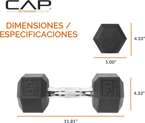 Vista 4 de CAP Barbell - Pesa de mancuerna hexagonal recubierta, 20 lb Opción de reemplazo o expansión de conjunto, estabilidad anti-balanceo, ejercicios