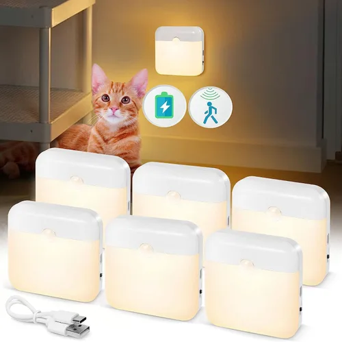 Vista 9 de Luz nocturna con batería recargable USB para interiores, con sensor de movimiento adhesivo, sin necesidad de enchufar a la pared, mini luces