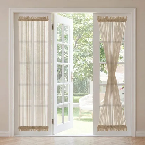 Vista 25 de H. Versailtex Lino Natural y Poly semi-láminas Premium suaves y ricos materiales paneles de cortina con abrazadera ajustable para patio Gris