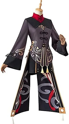 Vista 4 de WYKBPX Anime Hu Tao Cosplay Costume Outfit Game NationalStyle Long Tail Tassels Dress Pants Uniform Set Halloween