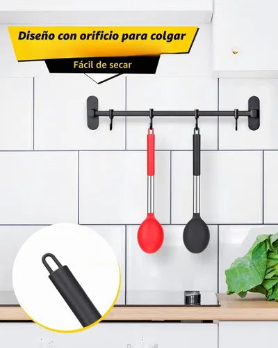 Vista 6 de BUNDLEPRO Cucharas de cocina de silicona para utensilios de cocina Negro-rojo