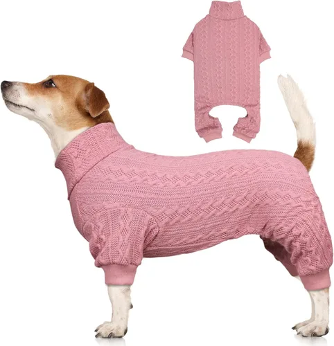 Vista 8 de Suéter de perro cuello alto tejido con botones para mascotas, color sólido, suéter para cachorros, suéter cálido para perros pequeños (Gris y XS)