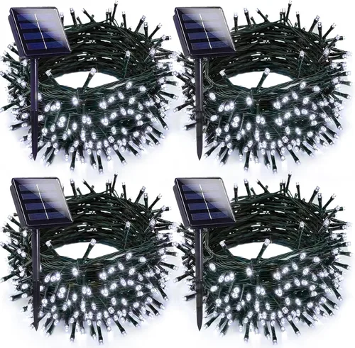 Vista 9 de Paquete de 2 luces solares de Navidad multicolor para exteriores, impermeables, 200 LED de 66 pies, cable verde con 8 modos, luces solares de hadas