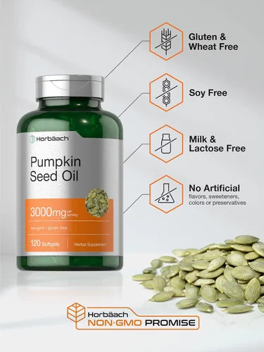 Vista 9 de Horbäach Pumpkin Seed Oil 3000mg 120 Softgel Capsules