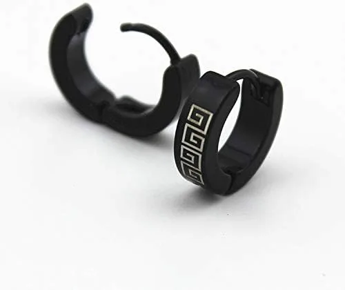 Vista 8 de Juego de 12 pares de aretes de acero inoxidable negros para hombre, aretes de aro punk, aretes negros para mujer, juego de aretes colgantes AMind4U