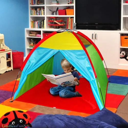 Vista 2 de Rainbow Kids Play Tent & Lights, Casa de juegos con cúpula para niños, 48 x 36 pulgadas