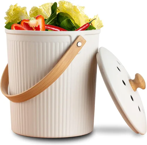 Vista 11 de Contenedor de Compost para Cocina, LALASTAR Cubo de Compost de Encimera con Tapa, Hecho de Fibra de Bambú Sostenible, Cubo de Compost