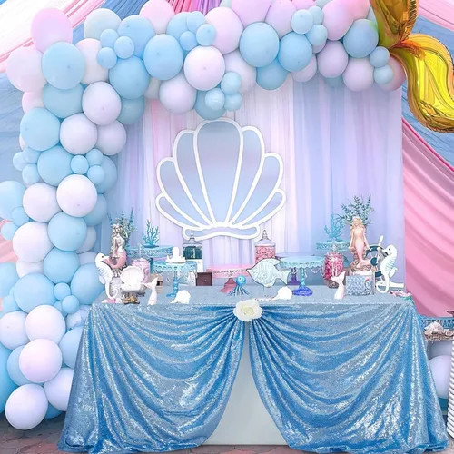 Vista 2 de Fanqisi Manteles de mesa de lentejuelas con purpurina azul bebé, 50 x 102 pulgadas, para decoración de mesa de baby shower, boda, niños, fiesta