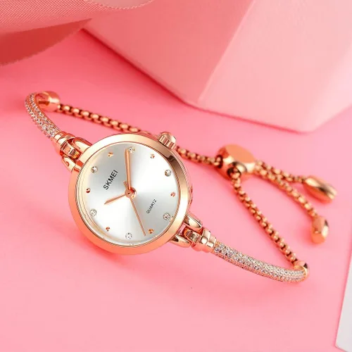 Vista 5 de SKMEI Women Watches Bracelet Diamond Ladies Female Small Rose Gold Fashion Luxury Thin Waterproof Analog Quartz Casual Girls Wife Gifts Silver Wrist