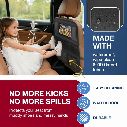 Vista 5 de Organizador de asiento trasero de automóvil con soporte para tableta (paquete de 2) – Organizador de almacenamiento de coche Oxford 600D actualizado