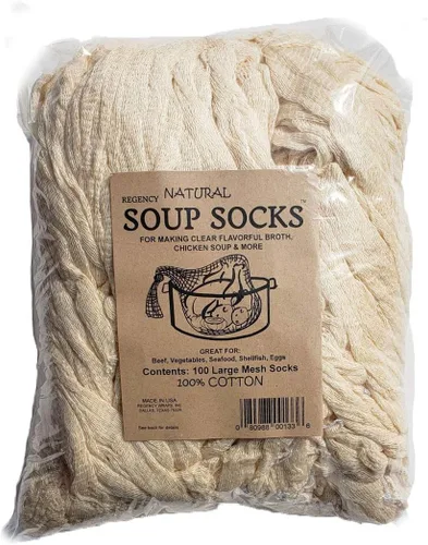 Vista 11 de Regency Wraps Calcetines de sopa, paquete de 3 unidades de 24 pulgadas, bolsas de malla 100% algodón; para caldos transparentes, deliciosas sopas