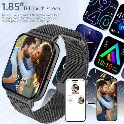 Vista 9 de Relojes inteligentes para mujer, reloj HD de 1.83 pulgadas y 1.85 pulgadas con llamadas y mensajes/frecuencia cardíaca/sueño/ciclo femenino, reloj