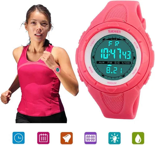 Vista 5 de Skmei digital reloj deportivo mujeres impermeable el retroiluminación pu banda pequeña Militar relojes de pulsera chica al aire libre