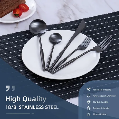 Vista 4 de Juego de cubiertos mate para comer, juego de cubiertos de acero inoxidable de 20 piezas, juego de utensilios de cocina para 4, cubiertos duraderos