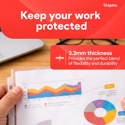 Vista 6 de Staples Protectores de hojas pesados, 8.5 x 11 pulgadas, protectores transparentes de 3 agujeros perforados, caja fuerte para archivos, paquete
