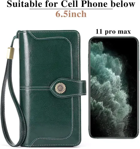 Vista 5 de FALAN MULE Cartera de cuero genuino RFID bloqueo gran capacidad Trifold señoras cartera.