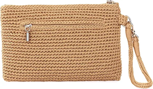 Vista 5 de The Sak Vita - Bolso de mano pequeño de ganchillo para mujer para todos los días y viajes, mini bolso con ranuras para tarjetas y cremallera