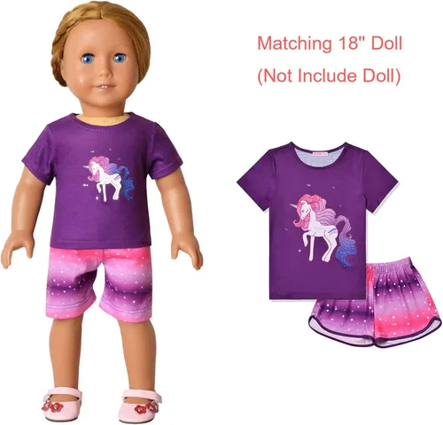 Vista 6 de CHILDRENSTAR Conjunto de pijama de verano a juego para niñas y muñecas