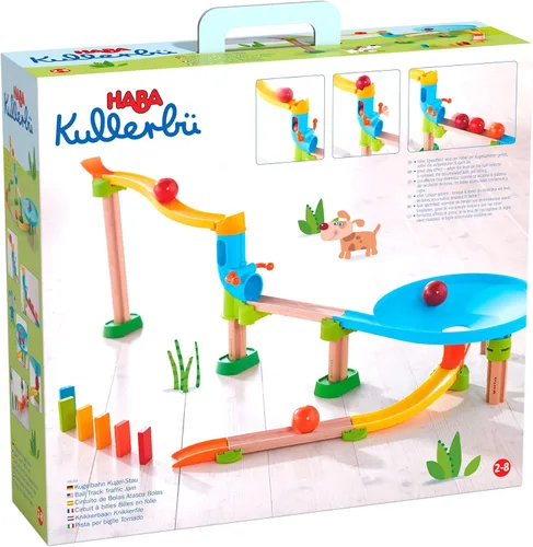 Vista 9 de HABA Kullerbu Traffic Jam Ball Track Juego de 33 piezas con embudo