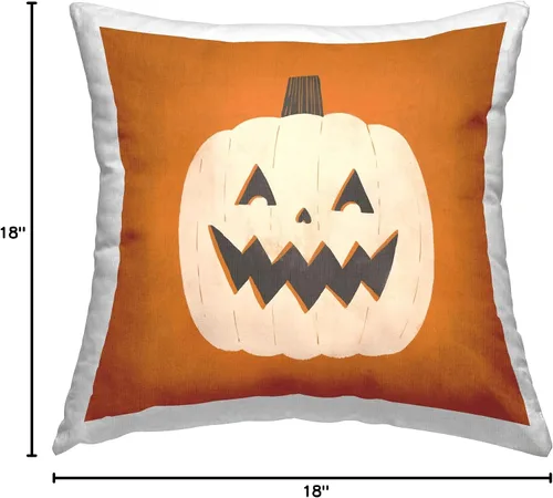 Vista 6 de Stupell Industries Loni Harris - Almohada con diseño de Jack-o-Lantern de Halloween, 18 x 18 pulgadas, color naranja Indoor Pillow, Made in USA