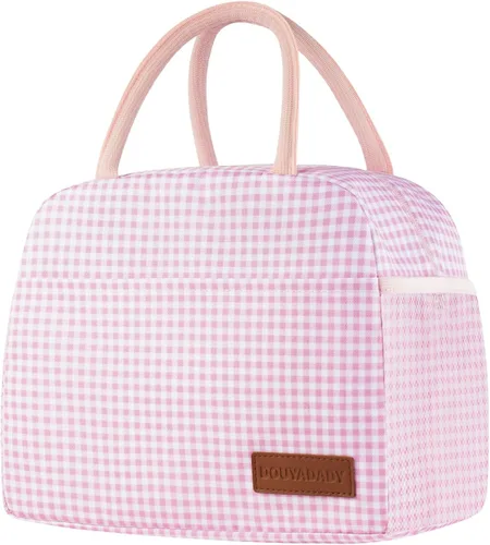 Vista 15 de douyadady Bolsa de almuerzo para mujeres/hombres, fiambrera mujeres/hombres (azul bebé+rayas blancas) Espacioso, ligero, impermeable, resistente