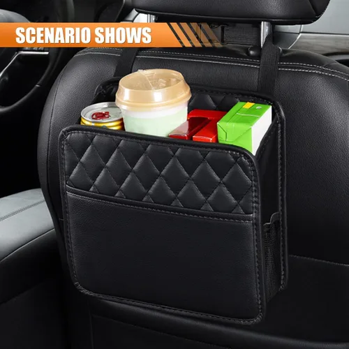 Vista 7 de Organizador clásico para asiento trasero de coche LAINLOY, negro, capacidad de 8L, plegable, montaje colgante, de piel sintética, unisex, 1 unidad