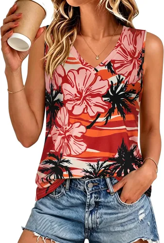 Vista 46 de Camisetas de verano para mujer, sin mangas, con cuello en V, ajuste holgado, casual, blusa tipo túnica Ab Cadetblue