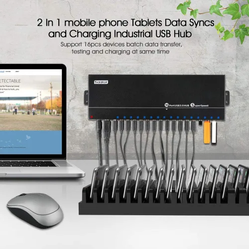 Vista 2 de Concentrador USB alimentado – 16 puertos 120 W USB 3.0 Hub – Hub de carga para múltiples dispositivos con adaptador de corriente de 12 V/10 A