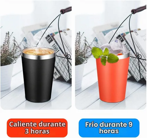 Vista 3 de VEGOND - Vaso térmico de acero inoxidable de 12 onzas con aislamiento al vacío de doble pared, vaso para viaje con tapa y pajita reutilizable Negro