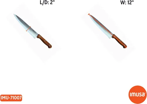 Vista 7 de IMUSA Cuchillo de chef de acero inoxidable de 8 pulgadas con mango de madera Acabado pulido, mango ergonómico de castaño, corte de precisión